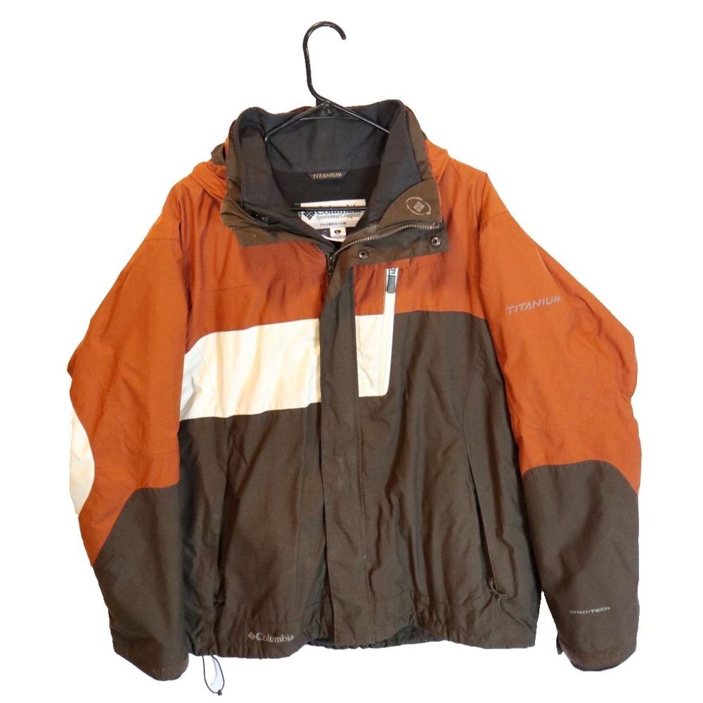 Columbia Titanium Interchange Jacket Mens Large Brown Orange White Colorblock